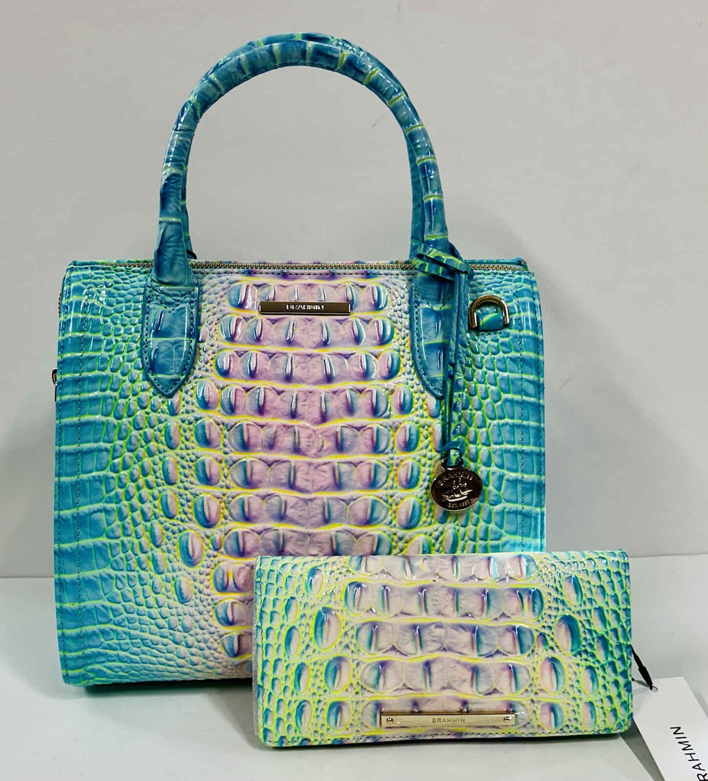 BRAHMIN NWT COTTON CANDY SMALL CAROLINE SATCHEL & ADY WALLET ~ GENUINE LEATHER