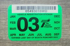 2003 TEXAS WINDSHIELD REGISTRATION RENEWAL STICKER-NEW/UNUSED