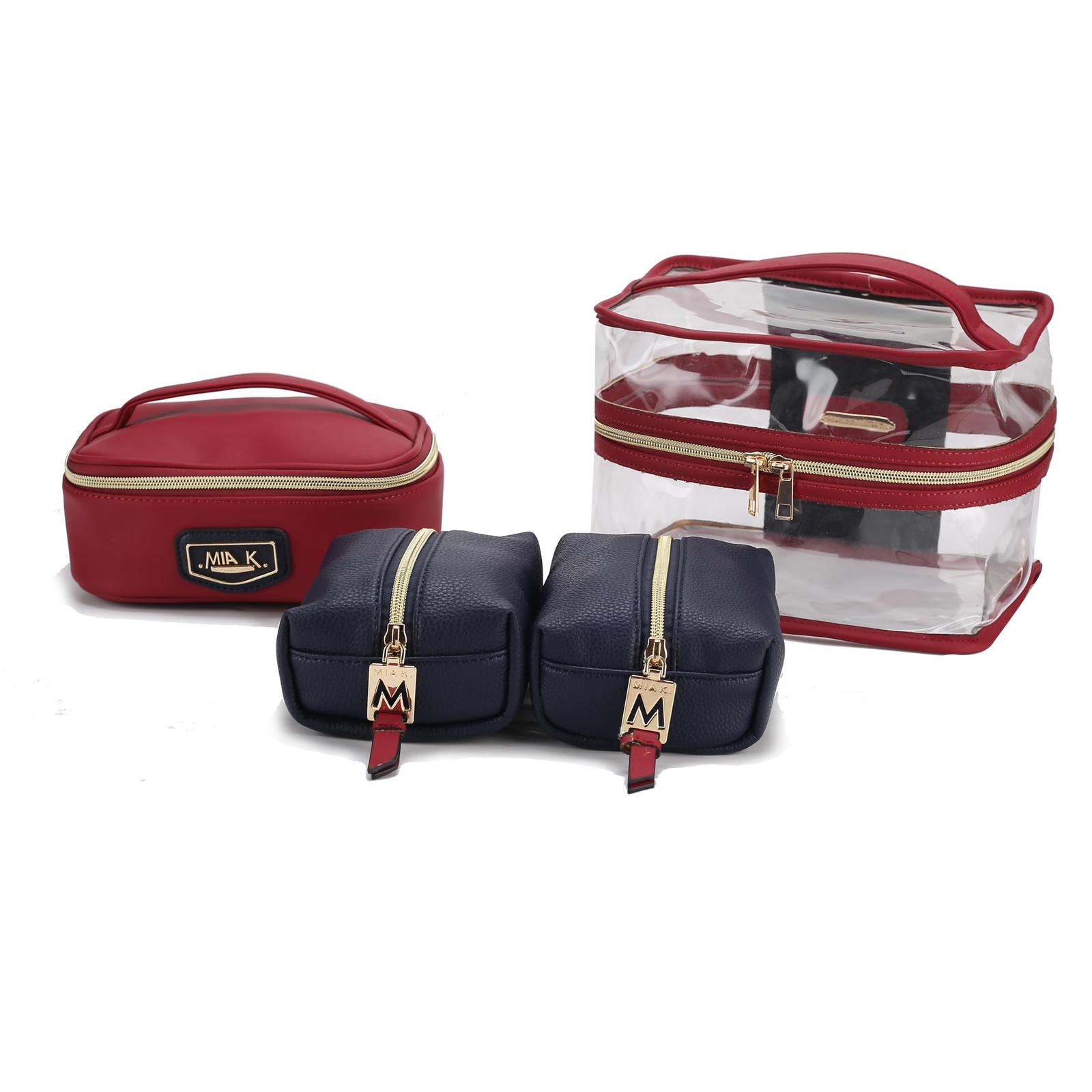 MKF 4PCS Stylish Cosmetic Bag Portable Makeup Travel Organizer Case Navy Red