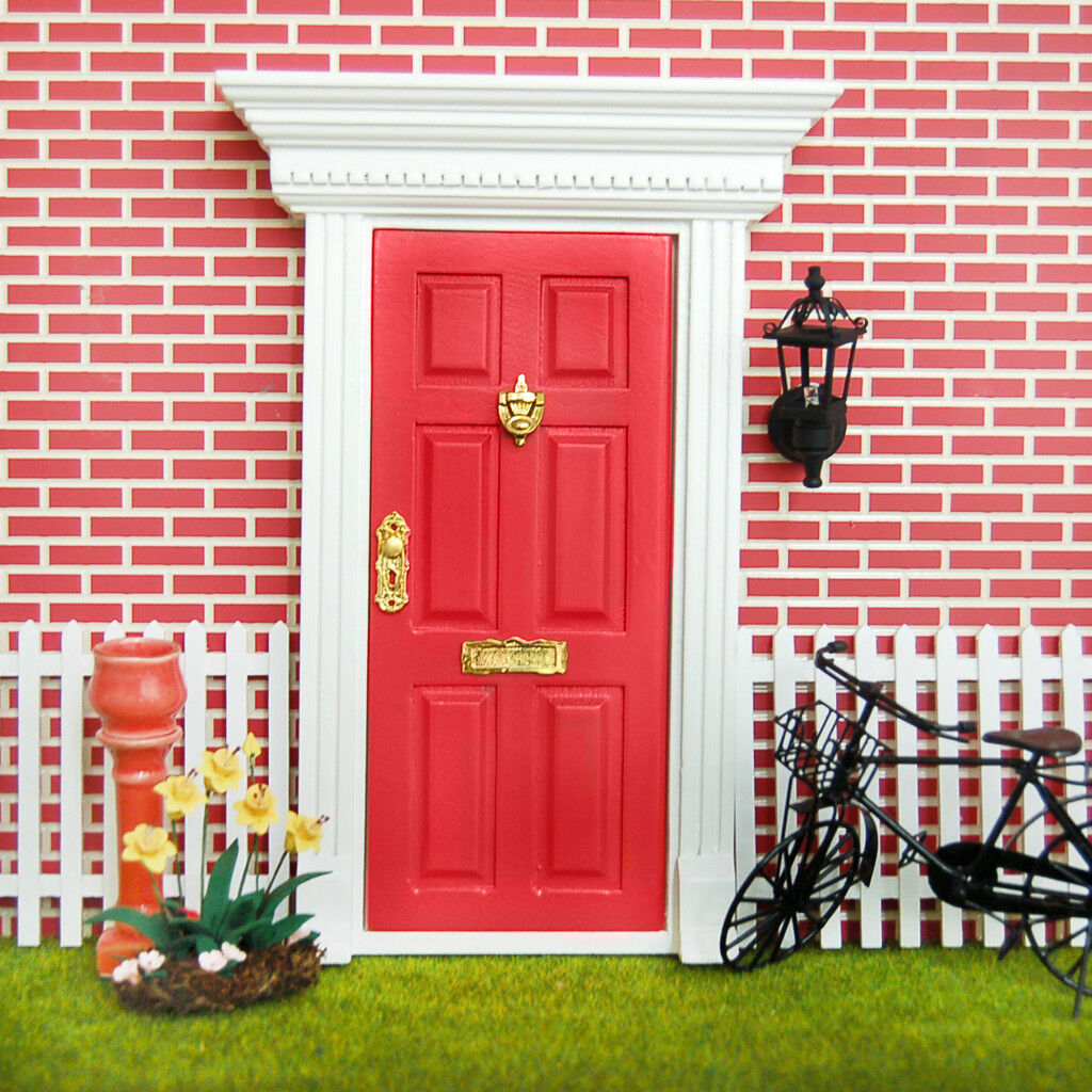Dolls House Miniature Wood Fairy Exterior Door w Metal Key Knocker Doorplate