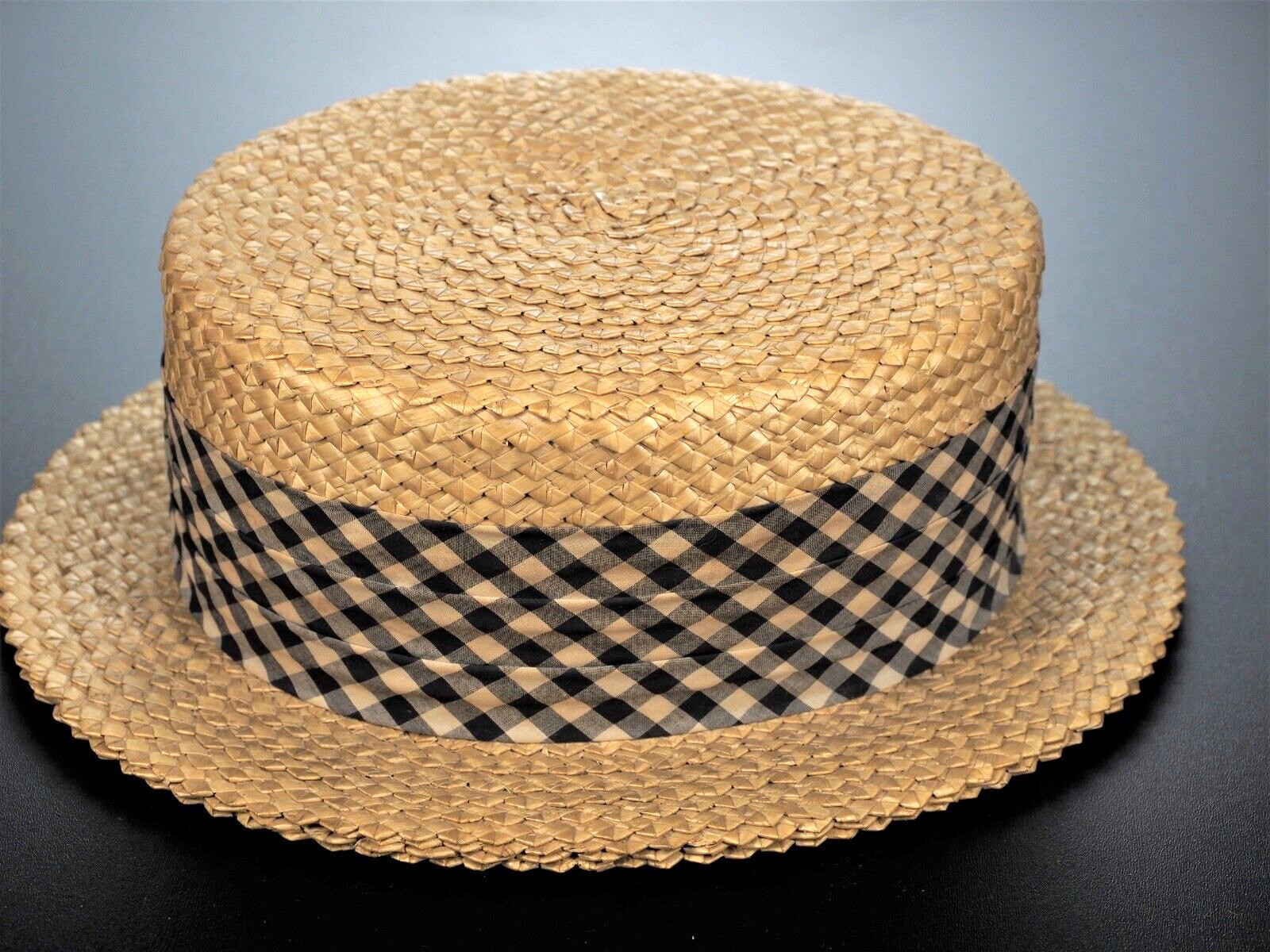 Antique vintage skimmer boater straw hat Quality Supe… Gem
