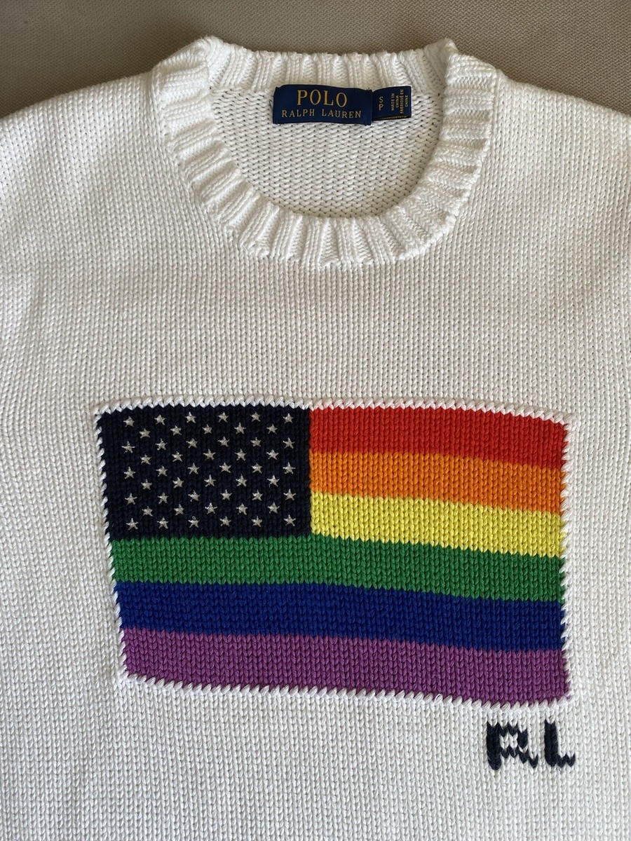 395 Ralph Lauren Womens Pride Rainbow Jumper Sweater American Flag
