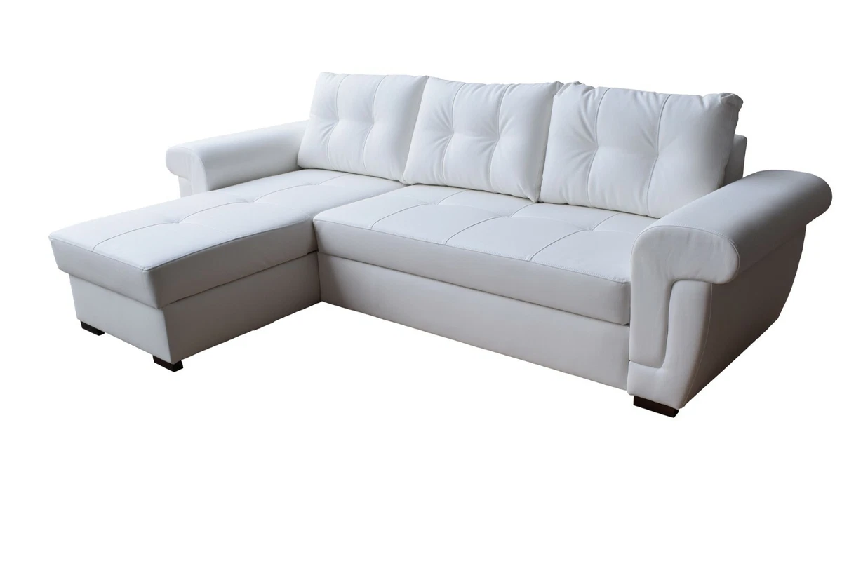 White Leather Corner Sofa Bed With Storage Baci Living Room