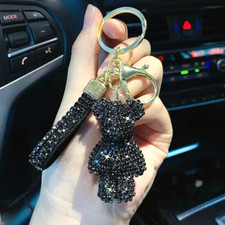 Handmade DIY Rhinestone Cute Bear Car Keychain Pendant Bag Charm Gift Black New