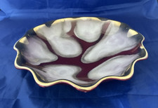 Unusual Ceramic Vintage Fruitbowl Red Pink Gold Frilled - FREE POSTAGE