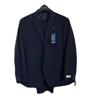 Kenneth Cole Reaction Slim Fit Ready Flex Stretch Suit 41Reg 44x32 In Navy Plaid