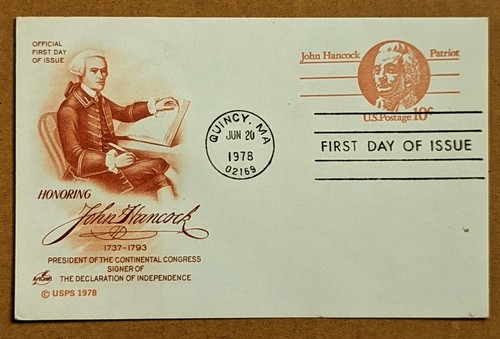 U.S.A. John Hancock. Stamped Postcard FDC
