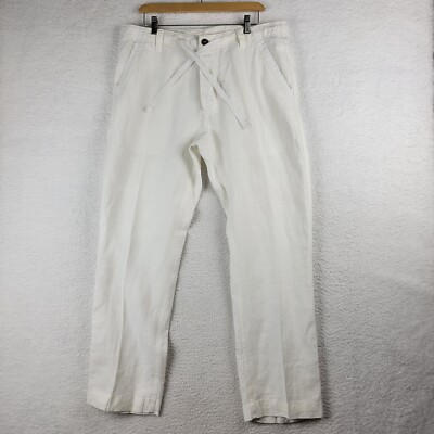 Murano Baird McNutt Linen Pants Mens 38X30 White Button Fly Drawstring Beach