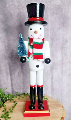 Snowman Nutcracker Frosty Scarf Top Hat Wooden 15'' Christmas Winter NEW
