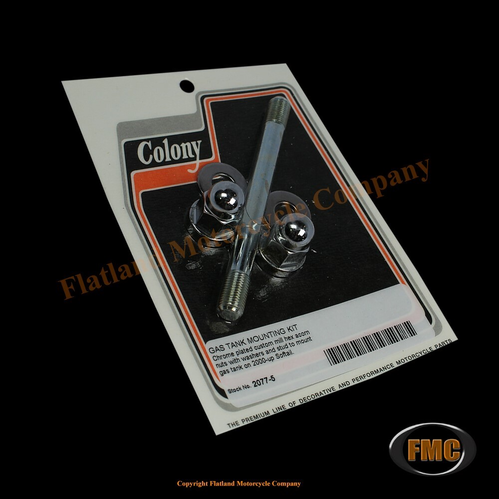 Colony 2077-5, Gas Tank Mounting Kit, Milled Hex Acorn, 2000-Up Softail, Chrome