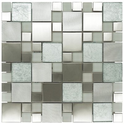 Mosaikfliesen Platte Onyx weiß Edelstahl mit Glas für Wände und Böden