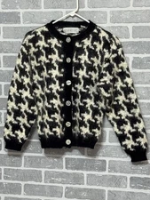 Kerri Kelsey Women’s Medium Black Houndstooth Button Up Cardigan Sweater 