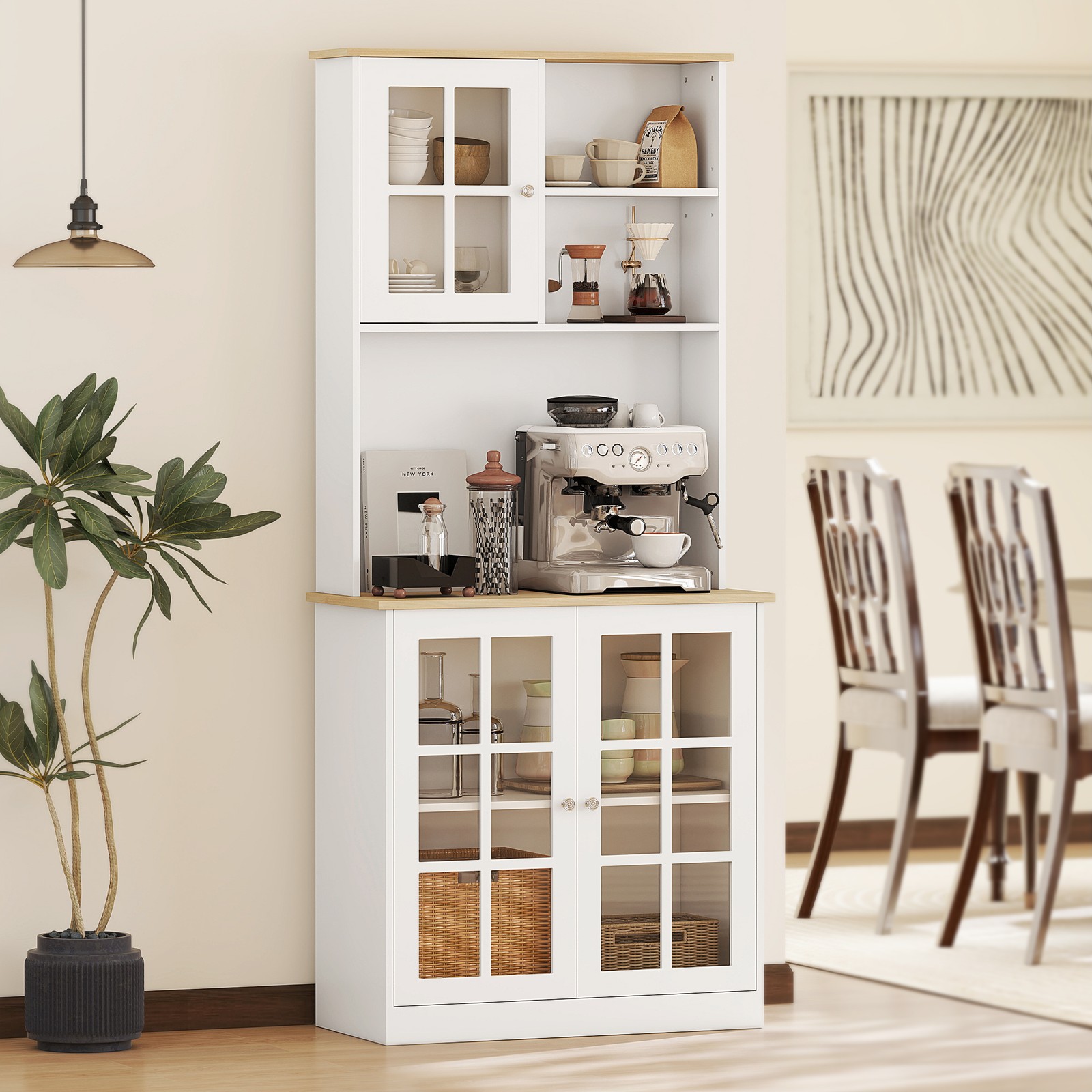 Sturdy Kitchen Buffet with Hutch Solid Storage Sideboard Cab