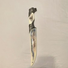 Decorative Dagger w/ Wolf Scene White Plastic Handle, SS Double Edge Blade