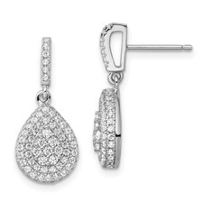 Sterling Silver Cubic Zirconia Teardrop Post Drop  Dangle Earrings 3.35gm