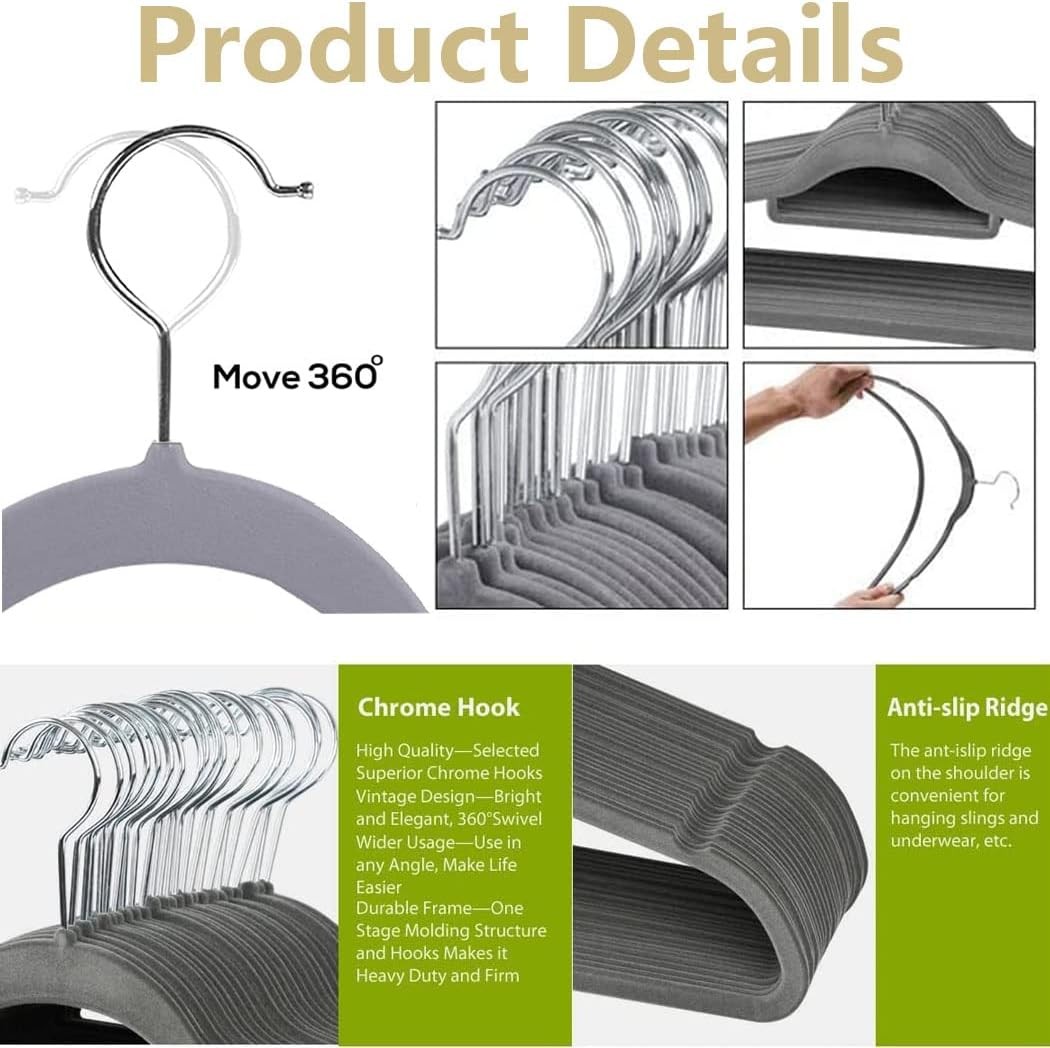 Velvet Hangers, 20 Pack Suit Clothes Hook Swivel 360-Ultra Hangers Space Saving — image 3