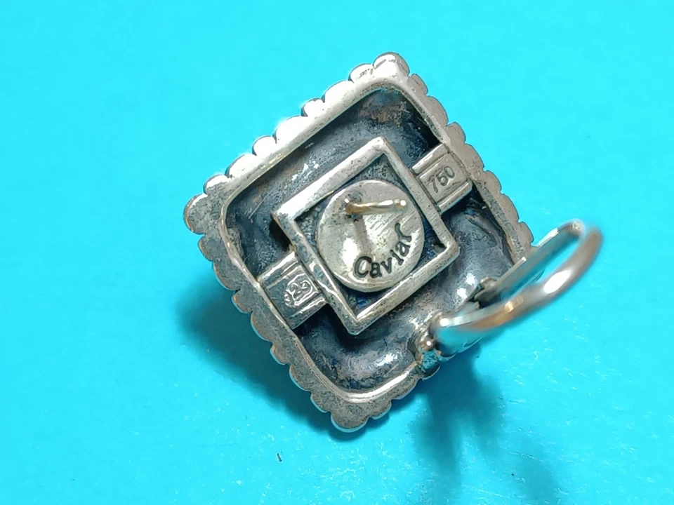 Lagos Caviar Square, Golden ball Earrings, Sterling silver 18k gold, Omega Back - Image 4 of 4