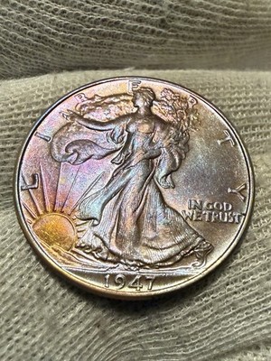 1947 Walking Liberty Silver Half Dollar Gem BU- UNC  PQ Original Beauty   Toned