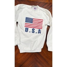 Vintage Hanes American USA Flag patriotic white Sweatshirt women's size small