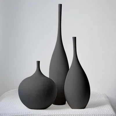 Schwarz Keramik Vasen 3er-Set, Moderne Skandinavische Deko Vasen, Wabi-Sabi - Bild 1 von 4