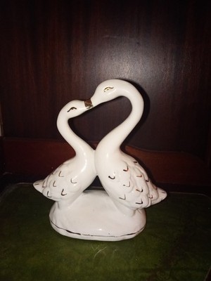Kleine Vintage Sammler Schwan Porzellan Figur mit goldenem Glitzer.