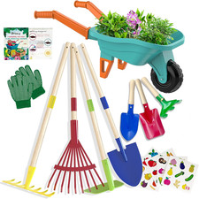 Kids Gardening Tools Outdoor Toys Set Backyard Play with Wheelbarrow Educational