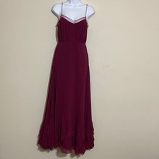 Watters Dove maxi Dress women 0 Elegant Burgundy gown event wedding ruffle hem