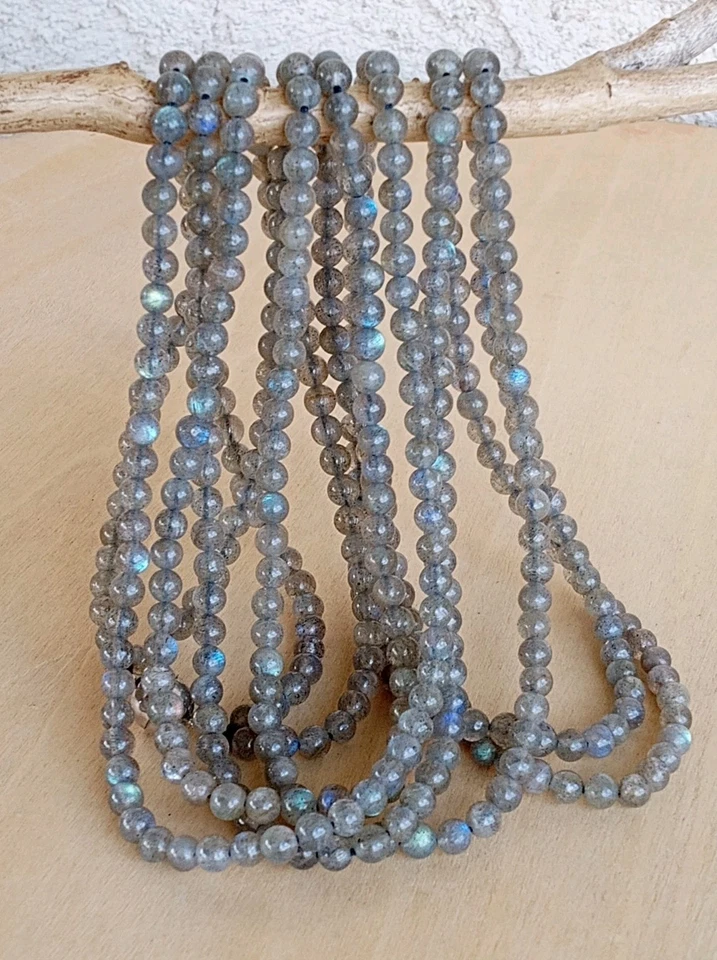 "Collar de doble hebra de labradorita natural de 36"", cuentas de 4,40 mm, cierre magnético 925" Foto 4 de 4