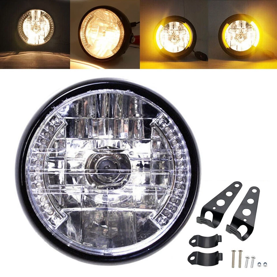 Universal 7" Motorcycle Headlight LED Turn Signal Indicators Headlamp W/ Bracket Foto 3 de 4