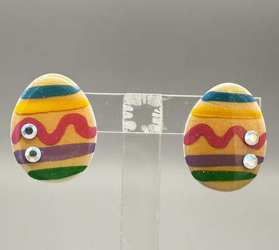 Vintage MAM' Designs Dallas Holiday Easter Egg Pierced Stud Earrings Signed NOS
