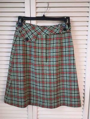 Vintage Bobbie Brooks Size 6 or 8* Plaid Wool Blend A-Line Mini Skirt Green Pink