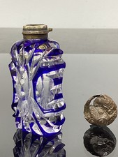 Antique Victorian Blue Overlay Bohemian Glass Scent Bottle