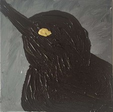 Black Bird Acrylic Painting Textured Raven Crow Art Original 8x8