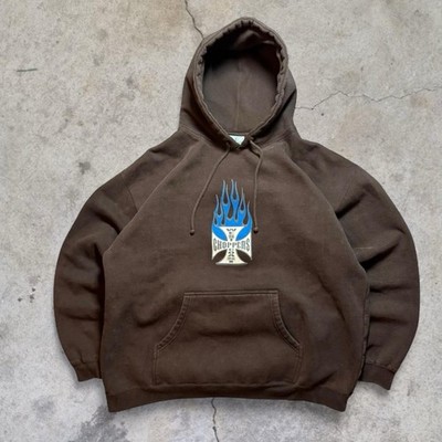 Grail Rare West Coast Choppers Mocha Brown Heavyweight hoodie blue flames Xl