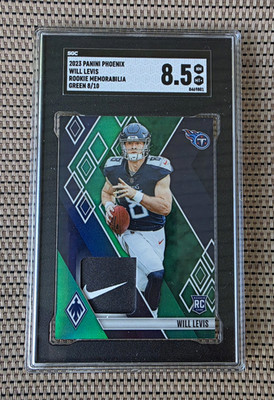 2023 Panini Phoenix Will Levis #RJM-WL Prime Green /10 RC MEM SGC 8.5