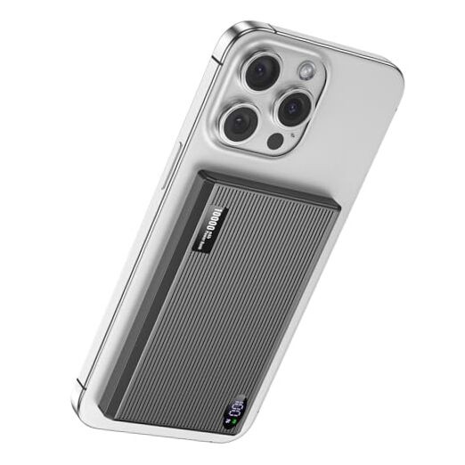 10000mAh Wireless Portable Charger Power Bank for iPhone with USB C in Grey