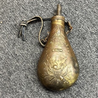 Vtg Brass US Eagle Peace Friendship Civil War Type Black Powder Flask Bottle