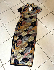 Women  s Floral Satin Cheong-sam Qipao Dress Mandarin Collar Frog Closures S