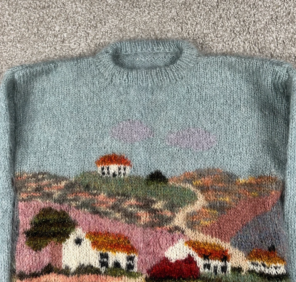 Suéter De Colección Susie Lee Para Mujer Mohair Mediano Tejido a Mano Cabaña Ovejas Pastos Años 80 Foto 2 de 4