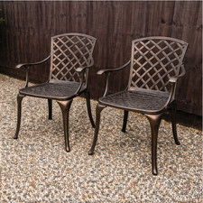 Set of 2 Garden Chairs Cast Aluminium Metal Bronze Bistro Dining Patio Armchairs