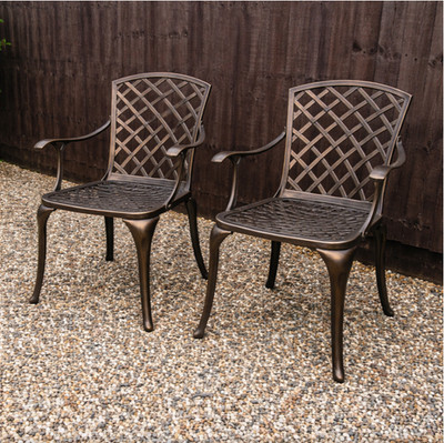 2er Set Gartenstühle Aluguss Metall Bronze Bistro Esszimmer Terrasse Sessel