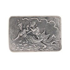 1" Vtg Sterling Silver Thai Art Ramayana Ramakien Temple Niello Siam Belt Buckle