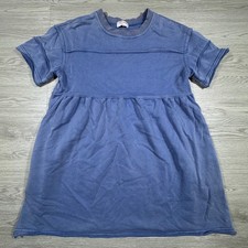 ButterMelon Women's Babydoll Dress Blue Short Sleeve Mineral Wash Small