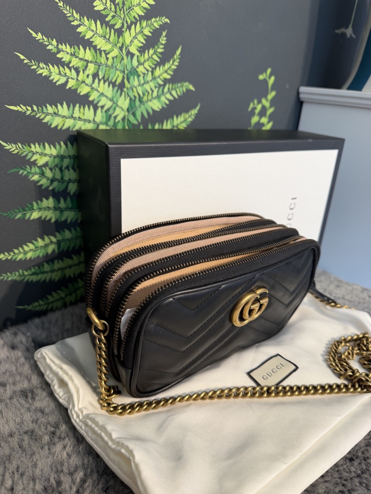 Gucci GG Marmont Mini Quilted Shoulder Bag (Black Leather)