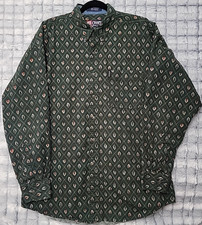 Ralph Lauren Chaps Vintage Diamond Check Green Leaf Men's Large Button Up Shirt