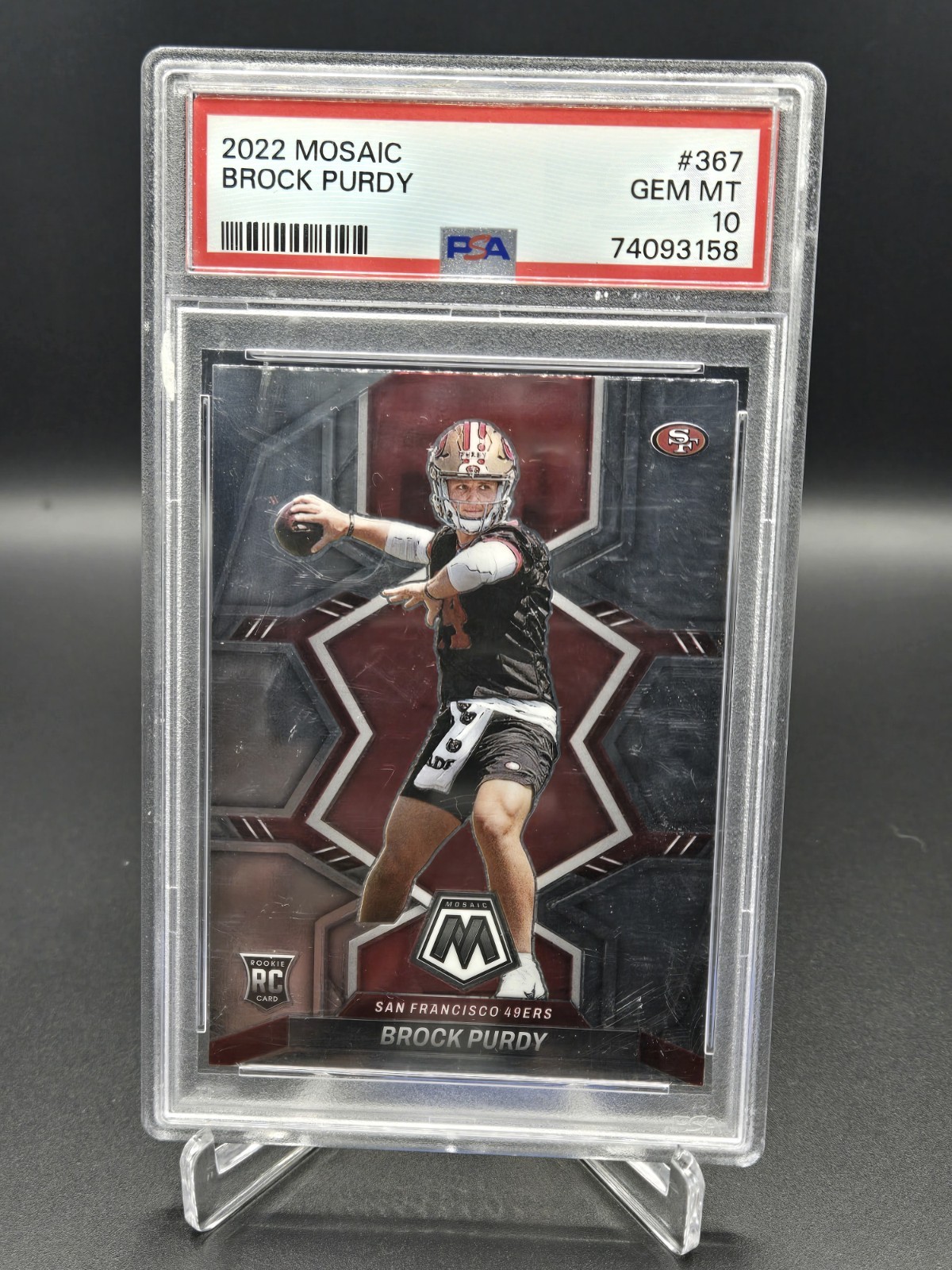 2022 Panini Mosaic Rookies Brock Purdy #367, PSA 10 view 1