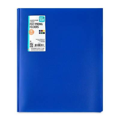 Pen+Gear 3-Prong 2-Pocket Poly Folders, 9.4'' x 11.4'', Assorted Colors, 10 Count
