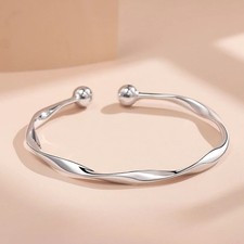 Solid 925 Sterling Silver Unisex Luxury Designer Opening Bangle Cuff Bracelet U