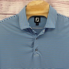 FootJoy Polo Shirt Mens 2XL Blue White Striped Performance Golf Short Sleeve