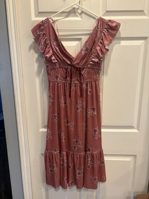 Francesca s Velvet Floral Dress Sz S Flutter Sleeve Babydoll Cottage Fairytale